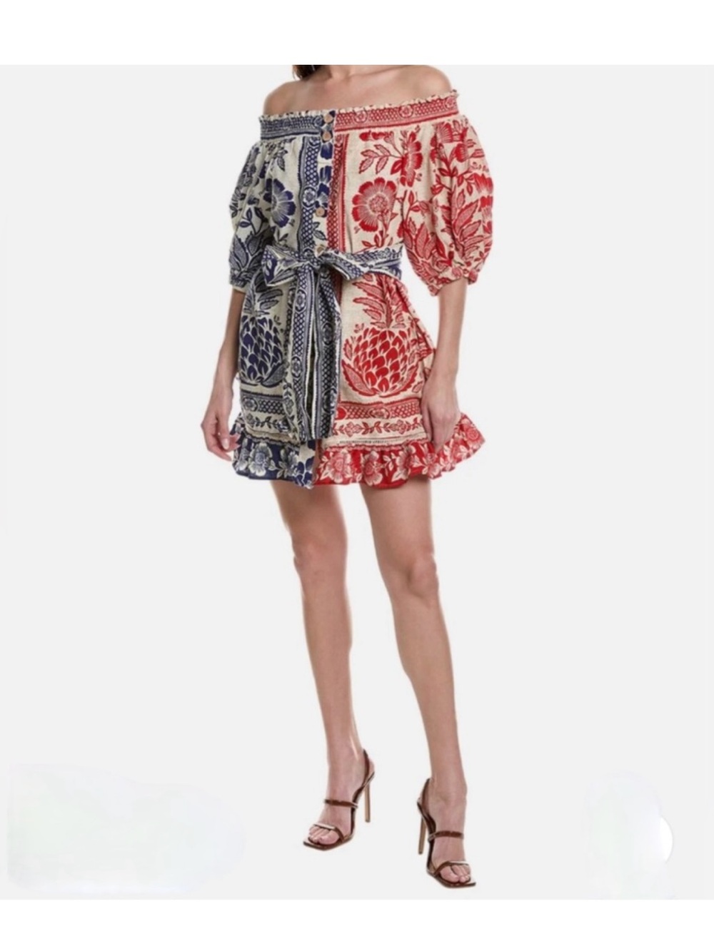 FARM RIO pineapple garden off shoulder mini dress Off-Shoulder Two-Tone Floral